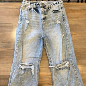 RISEN Light Wash Women's Jeans with Distressed Knees